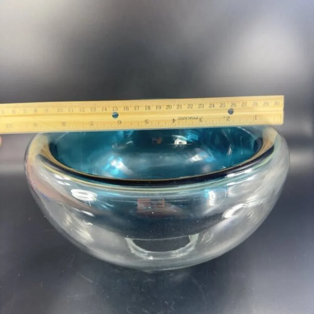 Hollow Cyan Blue Crystal‎ Vacuum Formed Double Wall Glass Bowl Dish Centerpiece